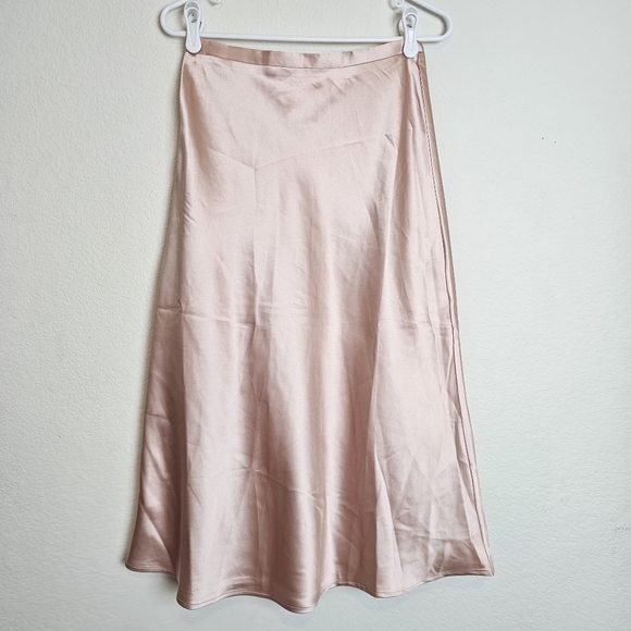 Commense Light Pink Satin A-Line Midi Skirt Size S - Picture 4 of 9